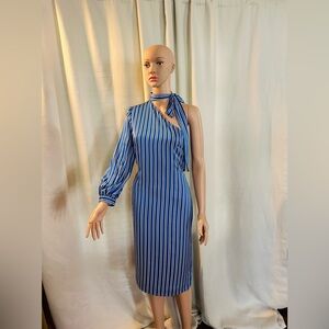 Banana Republic Blue Striped One-Shoulder Midi Dress.